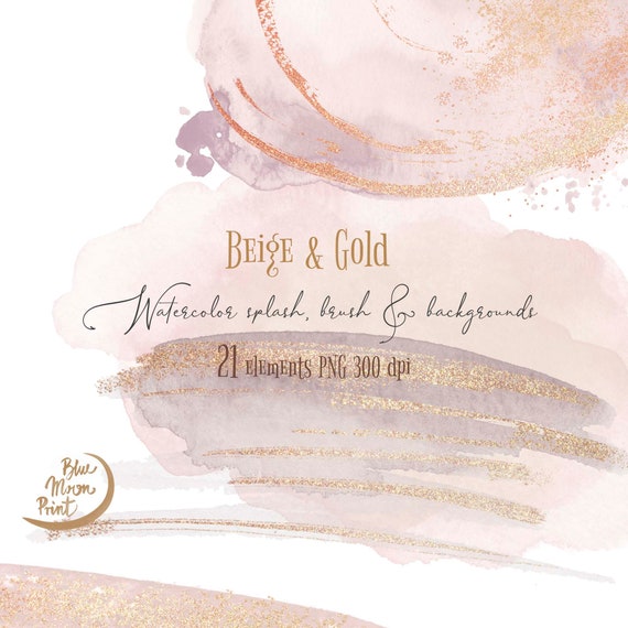 Beige Mit Gold Aquarell Spritzer Und Pinselstrich Clipart Etsy