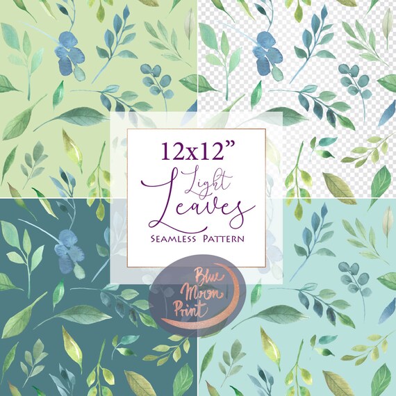 Watercolor Leaves Seamless Pattern Fabric Designs Digital Etsy