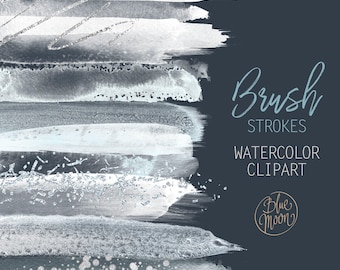 White Snow watercolor brush strokes clipart. Set of 25 PNG clip art files, digital download