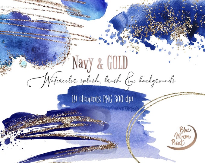 Navy and Gold Digital Paper and Printable Backgrounds Digital ...