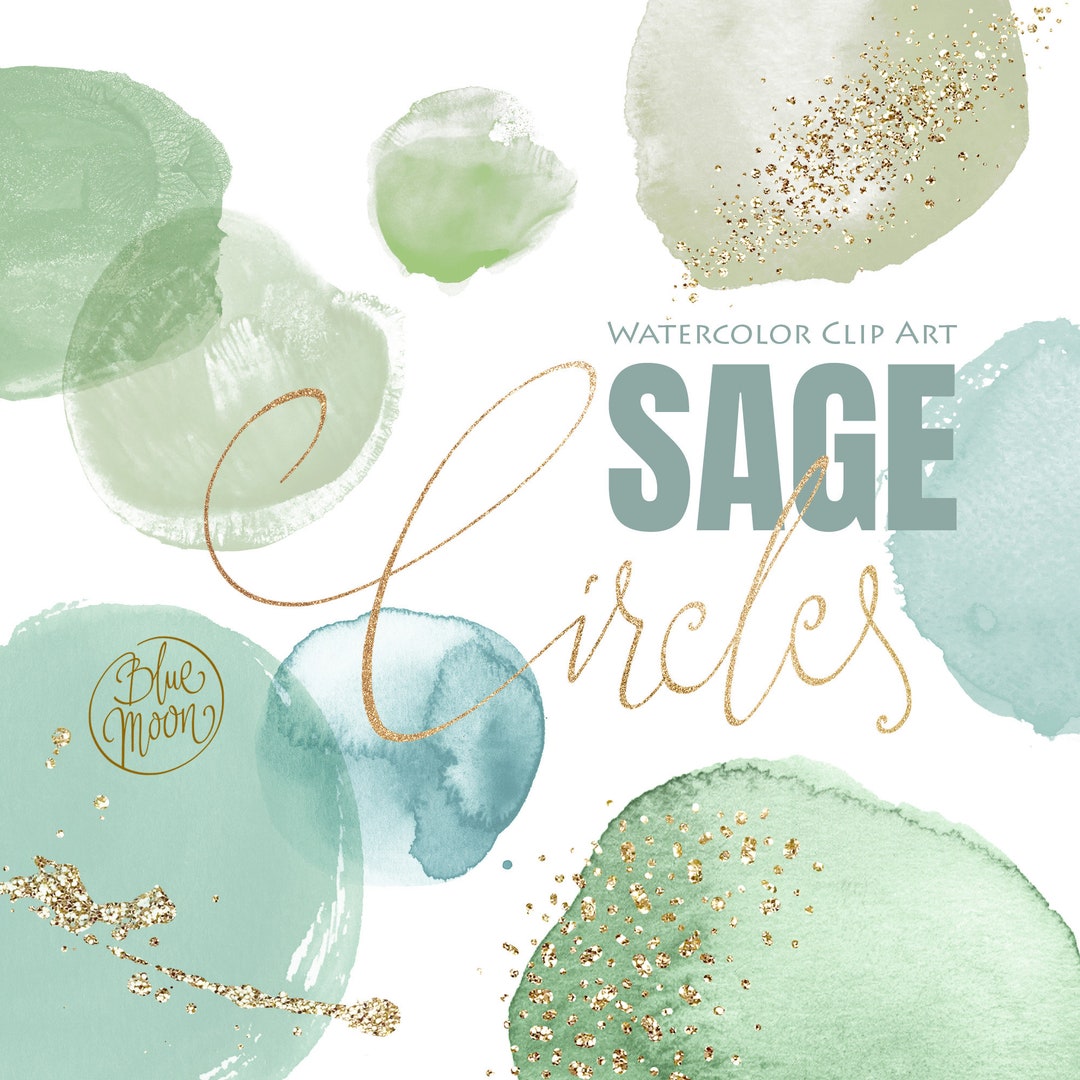 Sage Simple Shape Sage Oval Shapes, Hand Painted Watercolor Clipart. Set of 22 Clip Art ...