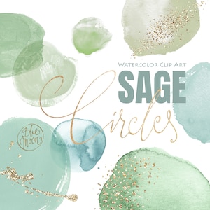 Salie ovale vormen, handgeschilderde aquarel clipart. Set van 22 clip art PNG-bestanden, digitale download