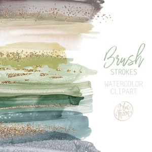 Aquarell Pinselstriche Clipart in Naturfarben. Set von 25 PNG Clip Art Dateien, digitaler Download