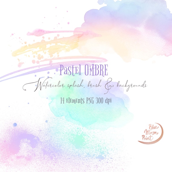 Download Pastel Ombre Watercolor Splash And Brush Stroke Clipart Decorative Rainbow Elements Set Of Png Files Digital