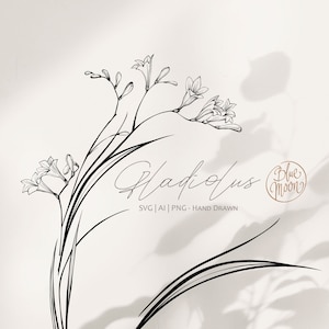 Gladioolbloemen, handgetekende botanische illustraties. Set van svg-, ai- en png-clipartbestanden, digitale download