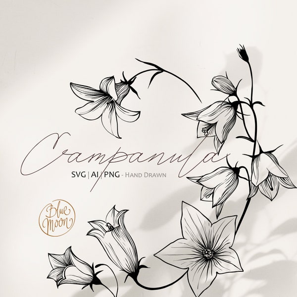 Campanula Flower. Svg, ai and png floral graphics. Digital download