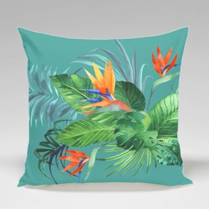 Tropical Floral Clipart, Exotic Green Leaves and Strelitzia Flowers ...