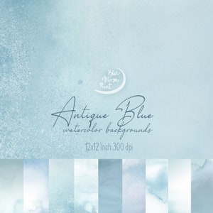 Antike blaue Aquarell Hintergründe, dekorative Texturen 12 x 12" und mehrere Clipart. Satz von JPEG & PNG ClipArt-Dateien, digitaler Download