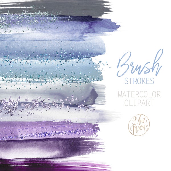 Frozen Cold watercolor brush strokes clipart. Set of 25 PNG clip art files, digital download