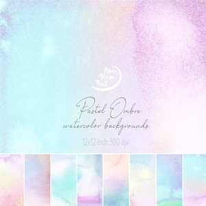Fondos de acuarela pastel, texturas ombre y gráficos decorativos. Conjunto de archivos clipart JPEG y PNG, descarga digital