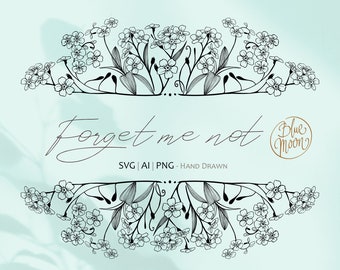 Forget-me-not Flower, decorative floral graphic frame. Svg, ai and png clipart files, digital download
