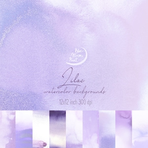 Fondos de acuarela lila 12x12", texturas decorativas más varias imágenes prediseñadas. Conjunto de archivos jpeg &png clip art, descarga digital imprimible