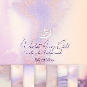 Violett Beige gold Aquarell Hintergründe, Texturen 12 x 12" plus mehrere Clipart. Satz von JPEG & PNG ClipArt-Dateien, digitaler Download