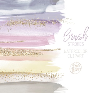 Smoky Pastell Aquarell Pinselstriche Clipart. Set aus 25 PNG-Clip-Art-Dateien, digitaler Download