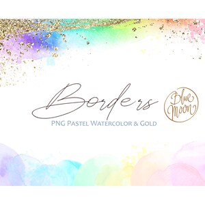 Set von Aquarell Pastell Bordüren und goldfarbenen dekorativen Grafiken. 12 HQ PNG Dateien. Digitaler Download