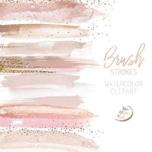 Beige and sepia watercolor brush strokes clipart. Set of 25 PNG clip art files, digital download