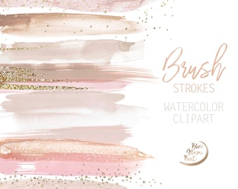 Beige and sepia watercolor brush strokes clipart. Set of 25 PNG clip art files, digital download