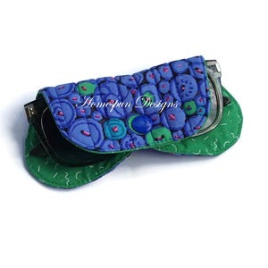 Quilted Eyeglass Case, Button Mosaic Pouch, Fabric Sunglasses Holder, Cord Wrap