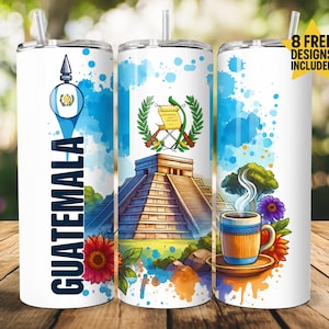 Guatemala 20oz Skinny Tumbler, PNG Sublimation Design, Guatemala Flag Tumbler Wrap, Digital Download, Independence Day Hispanic Wrap