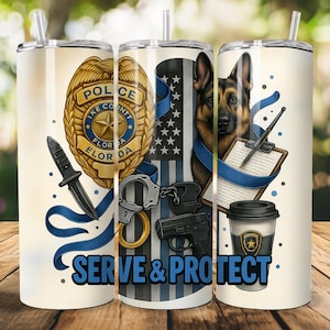Protect & Serve Police, Seamless 20 oz Skinny Tumbler Sublimation Design Digital Download PNG Instant DIGITAL ONLY, Tumbler Wrap