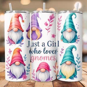 Cute Pastel Gnome Tumbler Wrap, 20 oz Skinny Wrap, Sublimation Design, Gnome Design Gift, Gnome Lady, Gonk, Straight Wrap, Digital Download