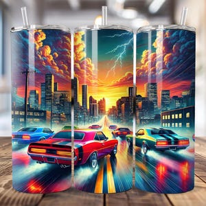 Envoltório para copo Muscle Car, sublimação de carro antigo, design de envoltório para copo reto de 20 onças, copo para amantes de carros clássicos, design de copo retrô para carros