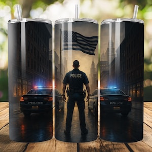 Thin Blue Line Flag Tumbler Wrap PNG, Police Flag Sublimation Design for Police Officer Men Wife, 20oz Skinny Tumbler, Digital Downloadlogo