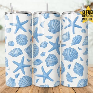 Coastal seashells Tumbler Design png, ocean seashells and starfish , 20oz Skinny straight Tumbler Wrap for sublimation, Digital Download