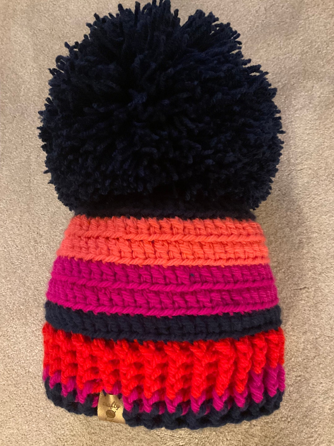 Giant / Big Bobble Hat Multi Coloured Hat With Massive Navy Etsy UK