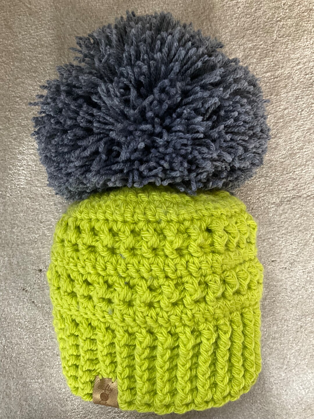 Giant / Big Bobble Hat Lime Green With Massive Slate Grey Bobble Teen / Adult Size / Unisex Etsy