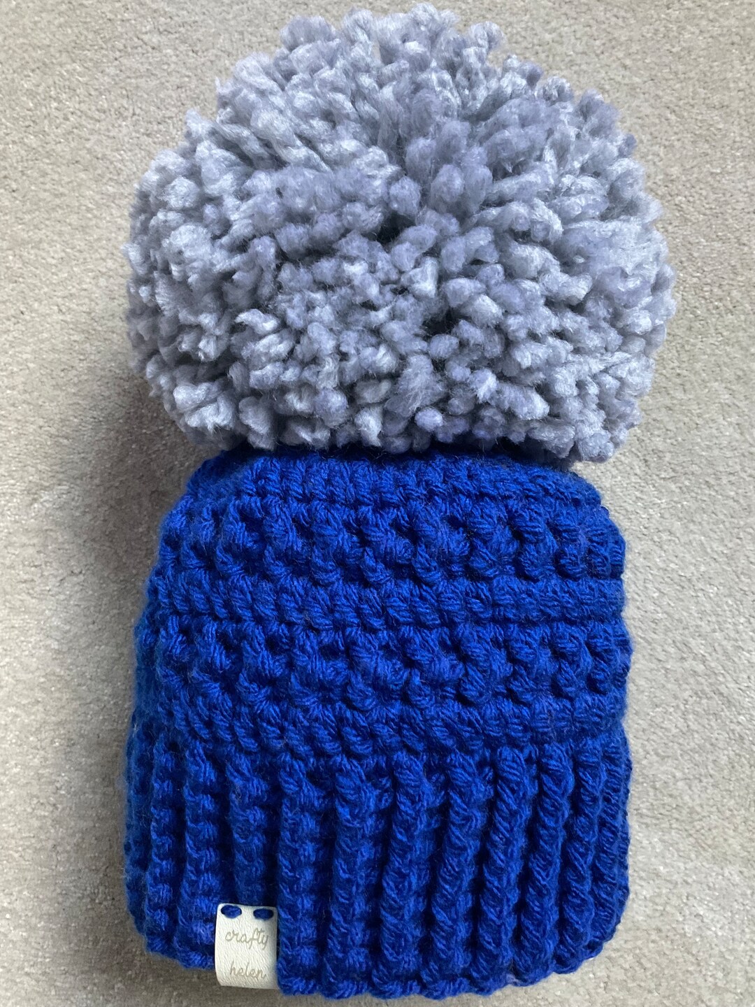 Giant / Big Bobble Hat Bright Blue With Massive Silver Grey Etsy