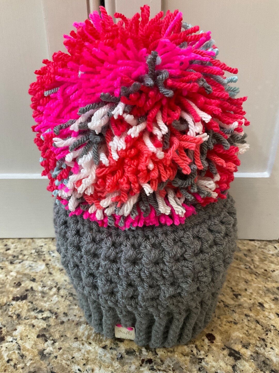 Giant / Big Bobble Hat Grey Bobble Hat With Massive Multi Etsy