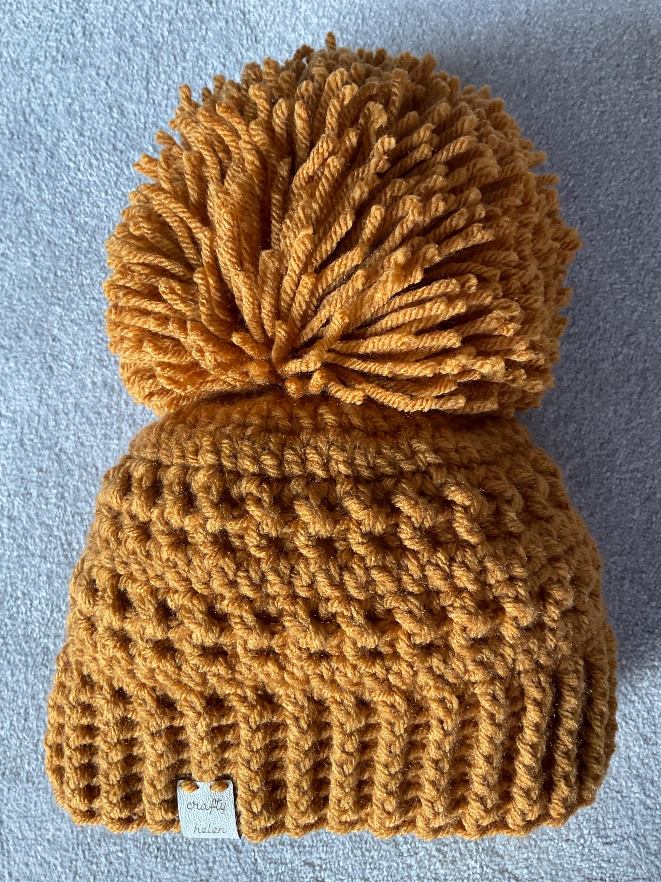 Giant / big bobble hat - caramel with massive bobble - teen / adult size / unisex