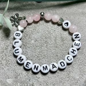 Pulsera niña de las flores cuarzo rosa 6 mm - regalo niña de las flores pulsera de memoria del niño de las flores - niños y boda - piedra preciosa como se desee