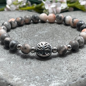 Bracelet Zebra Jasper Tree of Life Stainless Steel Silver or Gold - Pearl Bracelet for Inner Peace Endurance Optimism - Spiritual Jewelry Unisex