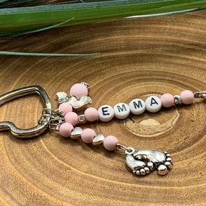 Nombre del llavero Emma cuentas acrílico rosa - regalo madre abuela nacimiento bautismo amor - personalizable - piedras preciosas reales posibles