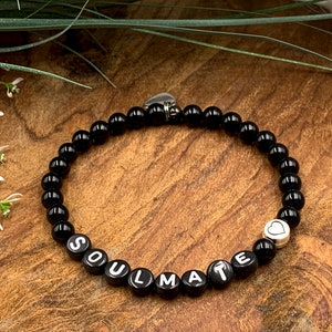 Pulseira ágata preta Soulmate - coração DQ metal - pulseira de pérolas pedras preciosas reais mulheres crianças homens - presente amor amizade felicidade