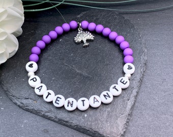 Perlenarmband Patentante Violett Acryl - Geschenk Patin Taufe Patenschaft Taufgeschenk Erinnerung Patenschaft - personalisierbar