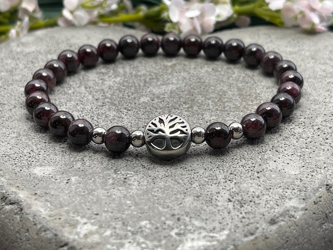 Bracelet Garnet Tree of Life Stainless Steel Silver or Gold Pearl ...