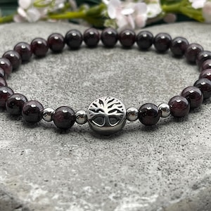 Bracelet Garnet Tree of Life Stainless Steel Silver or Gold Pearl Bracelet for Creativity Trust Friendship - Spiritual Jewelry