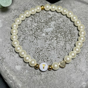 Pearl bracelet with name - high-quality waxed glass beads - imitation mother of pearl - gift for girls, birthdays, children, friendship and love