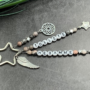 Keyring Greatest Midwife Zebra Jasper real gemstones - stainless steel pendant - personalizable - wish gemstone