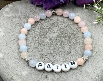 Bracelet godmother morganite platinum-plated stars desired gemstone moonstone tourmaline and much more - baptism gift godmother questions - customizable