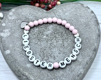 Armband liebster Mensch Rosa Acryl - Freundschaftsarmband Geschenk Lieblingsmensch beste Freundin - viele Farben - personalisierbar