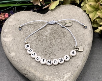 Bracelet macrame bride's mother silver gray beads stainless steel - size adjustable - gift mother of the groom JGA married maid of honor - many colors