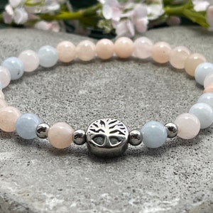 Bracelet Morganite Tree of Life Stainless Steel Silver or Gold - Pearl Bracelet for Serenity Mental Peace Trust - Spiritual Jewelry