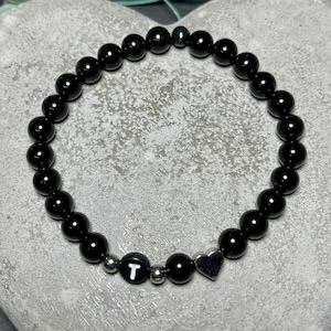 Pulsera de perlas iniciales turmalina perlas naturales reales corazón chapado en platino real - nombre pulsera regalo amor mamá persona favorita - varias piedras preciosas