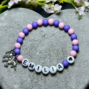 Pulsera infantil rosa violeta - regalo para niñas pulsera infantil pulsera con nombre - regalo de cumpleaños - elección de colores se puede personalizar