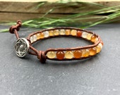 Bracelet wrapped carnelian and leather, birthstone July, gemstone as desired