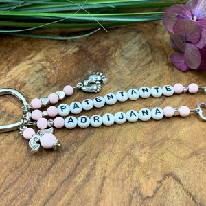 Keyring Godmother Pink - Gift Question Godparent Baptism Gift - Many Colors - Gemstones Possible - Personalizable